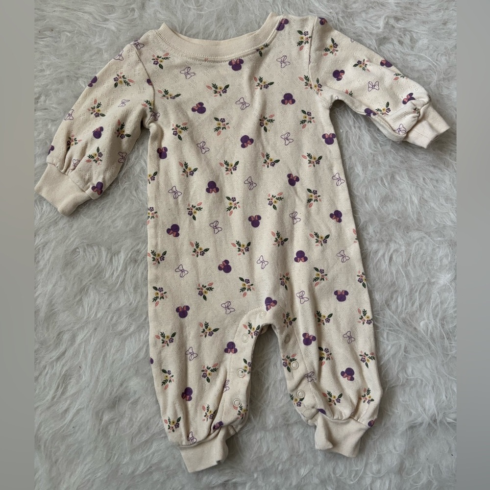 Disney Minnie and Floral Cream and Purple Baby Romper